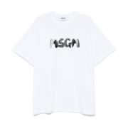 MSGM Vit Bomullst-shirt med Logotyp White, Herr