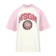 MSGM College Style Bomull Jersey Rund Hals Pink, Dam