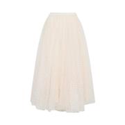 LOVESHACKFANCY Glitter Tulle Maxi Kjol Beige, Dam