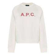 A.P.C. Bomull Crew-neck Sweatshirt Ribbade Kanter White, Dam