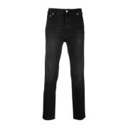 DEPARTMENT FIVE Slim-Cut Svarta Jeans med Logo Patch Black, Herr