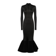 DAVID KOMA Sammet Flounce Midi Klänning Black, Dam