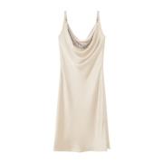 Versace Satin Slip Klänning Kristalldekorerad Beige, Dam