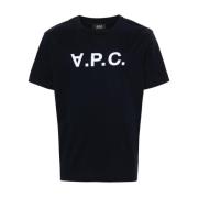 A.P.C. Logo Flocked T-Shirt Blue, Dam