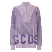 GCDS Räfflad Half Zip Tröja Lila Purple, Dam