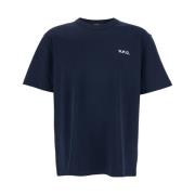 A.P.C. Blå Crewneck T-shirt med Logotyp Broderad Blue, Herr