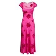 LOVESHACKFANCY Blommig Satin Maxi Klänning Pink, Dam