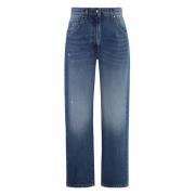 MSGM Stiliga Cropped Jeans med Metall Detaljer Blue, Dam