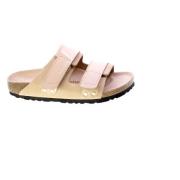 Birkenstock Beige lädersandaler med anatomisk fotbädd Beige, Dam