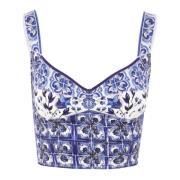 Dolce & Gabbana Maiolica Charmeuse Bustier Top Multicolor, Dam