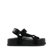 Moschino Svarta Touch-Strap Flatform Skor Black, Dam