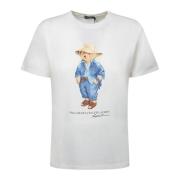 Polo Ralph Lauren Stilig bomullst-shirt med Polo Bear White, Dam