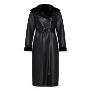 Cesare Gaspari Svart Faux Reversible Shearling Långrock Black, Dam