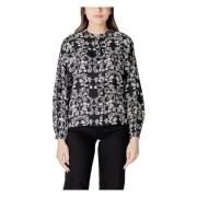 ICHI Print Button-Up Blus Vår/Sommar Stil Black, Dam