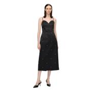 Selected Femme Satin Midi Klänning med Tunna Band Black, Dam