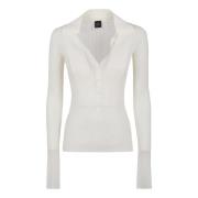 PINKO Elegant Polo Crepe Top White, Dam