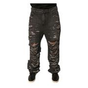 Dolce & Gabbana Mörkgrå Tattered Denim Jeans Gray, Herr