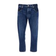 Icon Denim Blå Denim Five Pocket Jeans med Logo Patch Blue, Herr