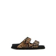 Birkenstock Tryckta Läder Tofflor Brown, Dam