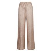 Herno Silk Printed Byxor med dragsko i midjan Beige, Dam