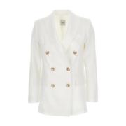 Plain Units Vit Linne Dubbelknäppt Blazer White, Dam