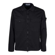 Stone Island Svart Bomullovershirt med Dragkedja Black, Herr