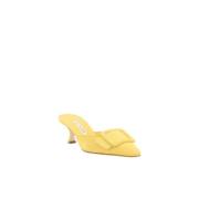 Manolo Blahnik Elegant spetsig Kitten Heel Mules Yellow, Dam