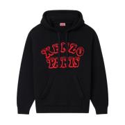 Kenzo Svart huvtröja med rött logotryck Black, Unisex