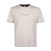 Eleventy Tryckt Bomull Crewneck T-shirt Beige, Herr