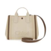 Chloé Logotyptryck Beige Handväska i Bomullscanvas Beige, Dam