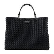 Emporio Armani Svart Flätad Läder Toteväska Black, Dam