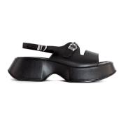 Vic Matié Svarta Läderplattforms Sandaler Black, Dam