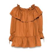 Saint Laurent Brun Off-Shoulder Klänning med Fickor Brown, Dam