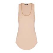 Balmain Avslappnad jersey tanktopp med kedjor Beige, Dam