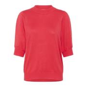 Kaffe Feminin Pleat Pullover Stickad Hibiscus Red, Dam