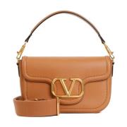 Valentino Garavani Mandel Beige Axelväska med V Logo Brown, Dam