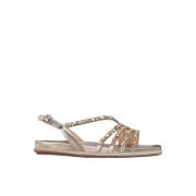 ALMA EN PENA Platt sandal kors strass Yellow, Dam