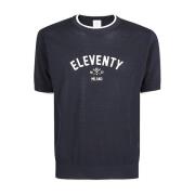 Eleventy Broderad Bomull Crewneck T-shirt Blue, Herr