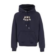 Ami Paris Blå hoodie med dragsko huva Blue, Herr