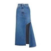 Alexander McQueen Blå Denim Midi Kjol med Utskurna Detaljer Blue, Dam