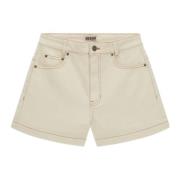 Guess Ekologiska bomullshög midja denim shorts Beige, Dam