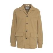 Paolo Pecora Brun Linneblandad Overshirt Jacka Brown, Herr