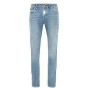 Philipp Plein Tvättade Denim Jeans med Logopatch Blue, Herr