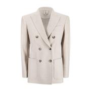 Max Mara Elegant Beige Jacka med Dubbelknäppning Beige, Dam