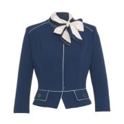 Elisabetta Franchi Blå Crepe Blazer med Metalliska Detaljer Blue, Dam