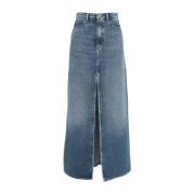 Icon Denim Blå Maxi Denim Kjol Chic Stil Blue, Dam