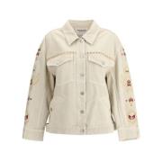 Isabel Marant Étoile Broderad Jeansjacka med knappar Beige, Dam