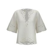 Isabel Marant Étoile V-ringad Topp med San Gallo Dekorationer White, D...