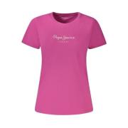 Pepe Jeans Rosa Bomull Logo Tee Casual Top Pink, Dam