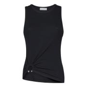 Paco Rabanne Svart Ribbad Tanktopp med Metallpiercing Black, Dam